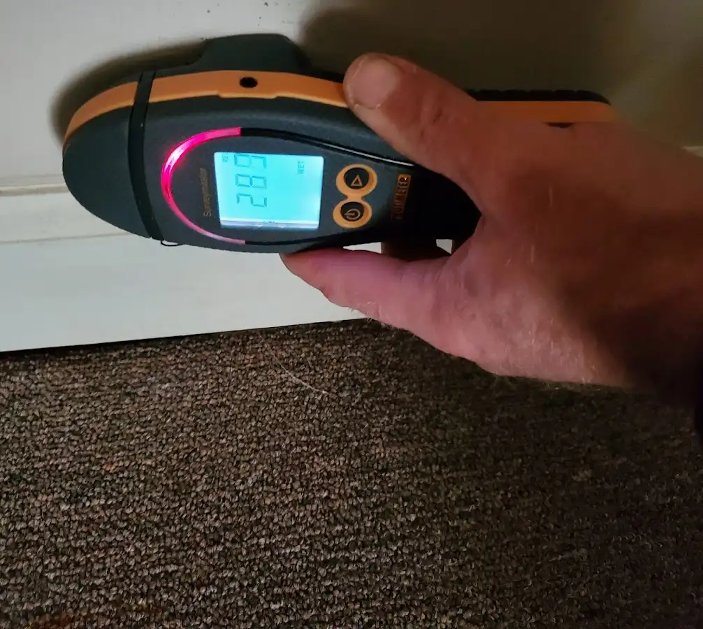 Moisture detection at baseboard during Storm Damage Restoration in Martinsburg